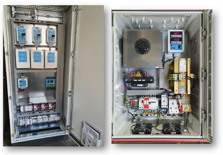 Coffrets et armoires électriques techniques avec équipements internes installés